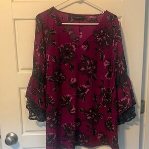 Lane Bryant Magenta and Black Floral Top